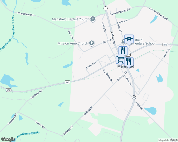 map of restaurants, bars, coffee shops, grocery stores, and more near 3523 County Road 213 in Mansfield