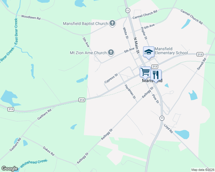 map of restaurants, bars, coffee shops, grocery stores, and more near 3523 County Road 213 in Mansfield