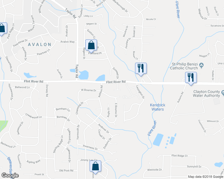 map of restaurants, bars, coffee shops, grocery stores, and more near 170 Rivergate Court in Jonesboro