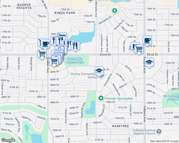 map of restaurants, bars, coffee shops, grocery stores, and more near 3823 84th St in Lubbock