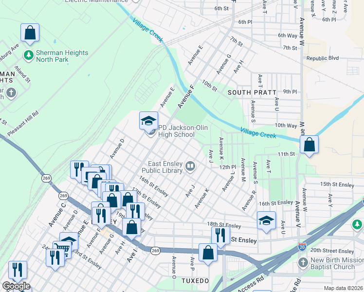 map of restaurants, bars, coffee shops, grocery stores, and more near 721 12th Street in Birmingham