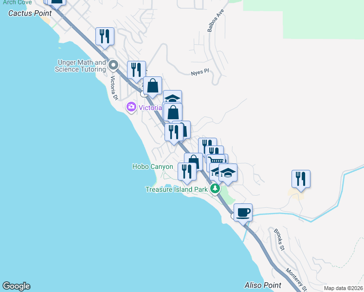 map of restaurants, bars, coffee shops, grocery stores, and more near 763 Coast Highway in Laguna Beach
