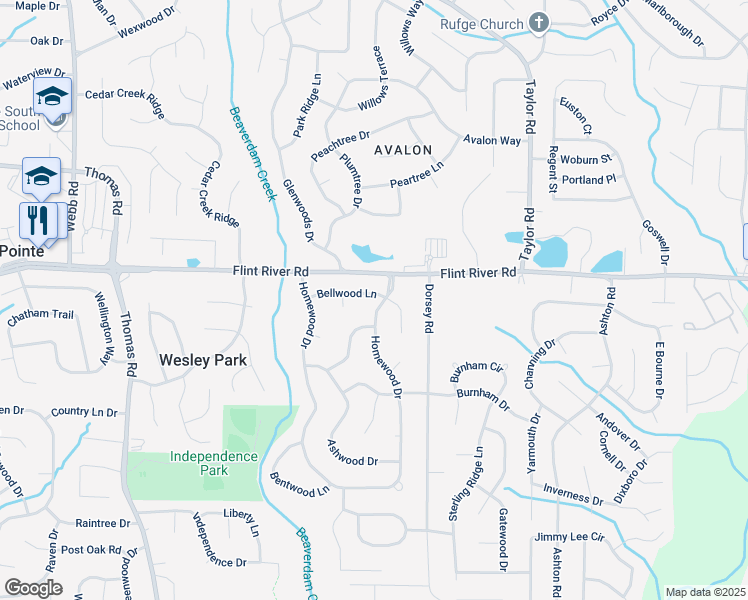 map of restaurants, bars, coffee shops, grocery stores, and more near 8735 Homewood Drive in Riverdale