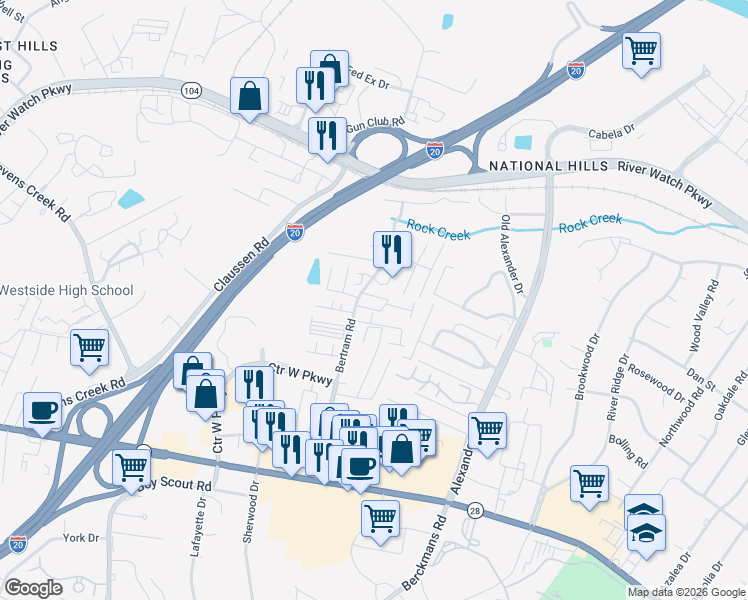 map of restaurants, bars, coffee shops, grocery stores, and more near 2001 Hopetown Drive in Augusta