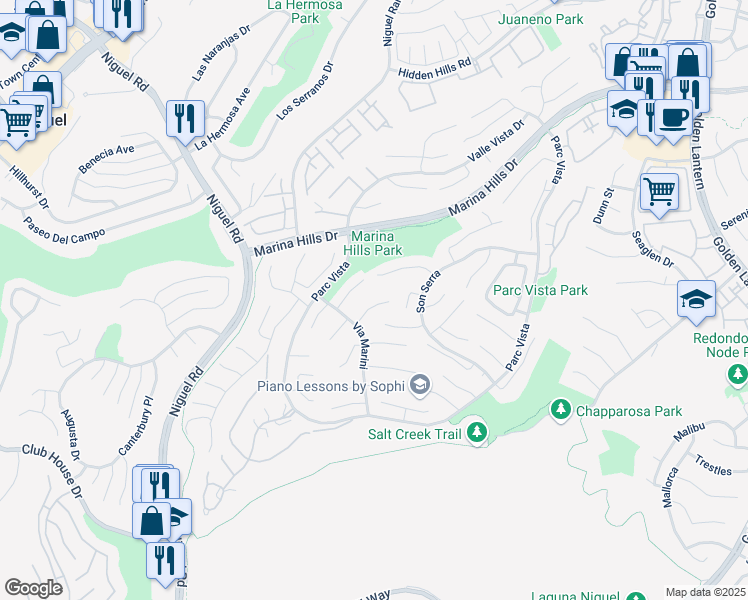 map of restaurants, bars, coffee shops, grocery stores, and more near 13 Celano in Laguna Niguel