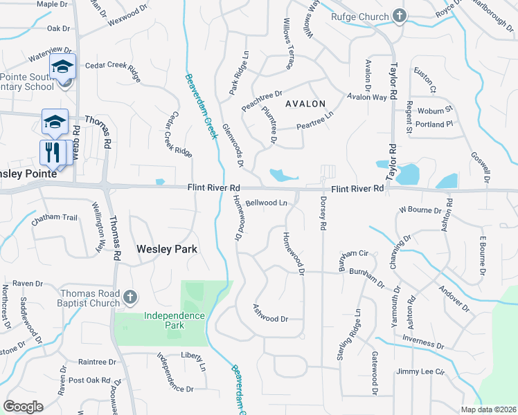 map of restaurants, bars, coffee shops, grocery stores, and more near 246 Bellwood Lane in Riverdale