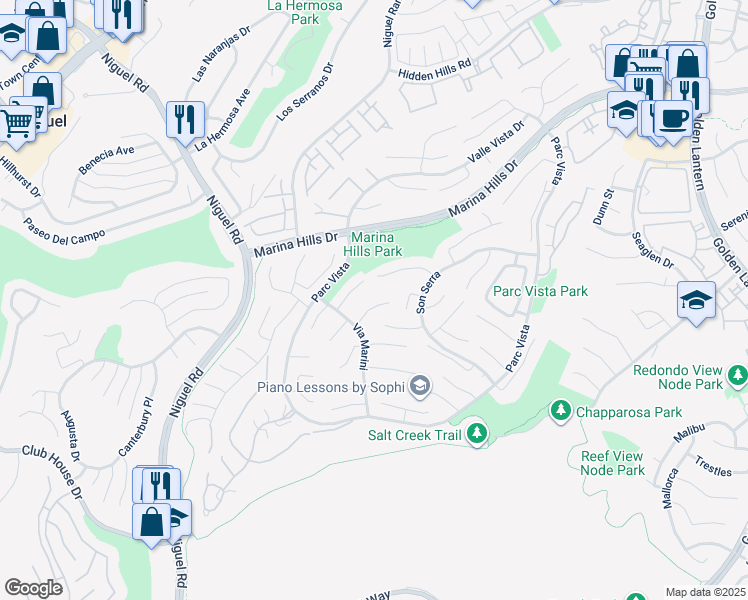map of restaurants, bars, coffee shops, grocery stores, and more near 13 Celano in Laguna Niguel