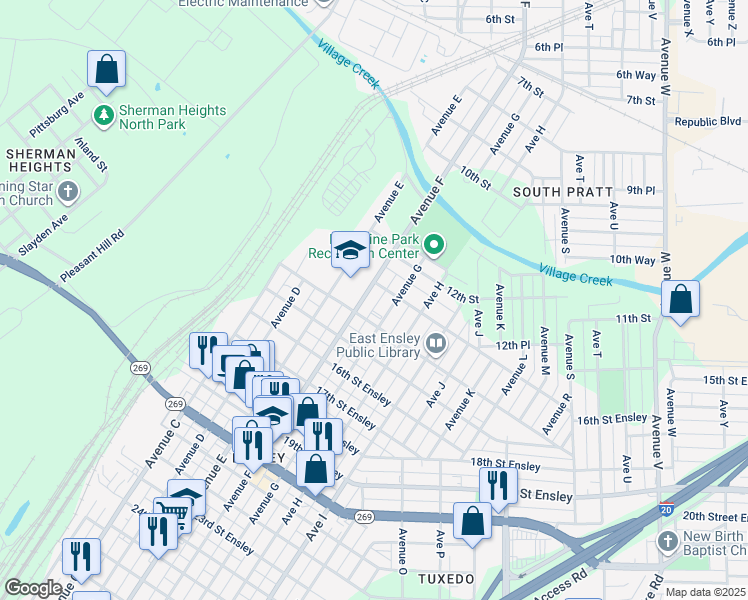 map of restaurants, bars, coffee shops, grocery stores, and more near 1315 Avenue F in Birmingham