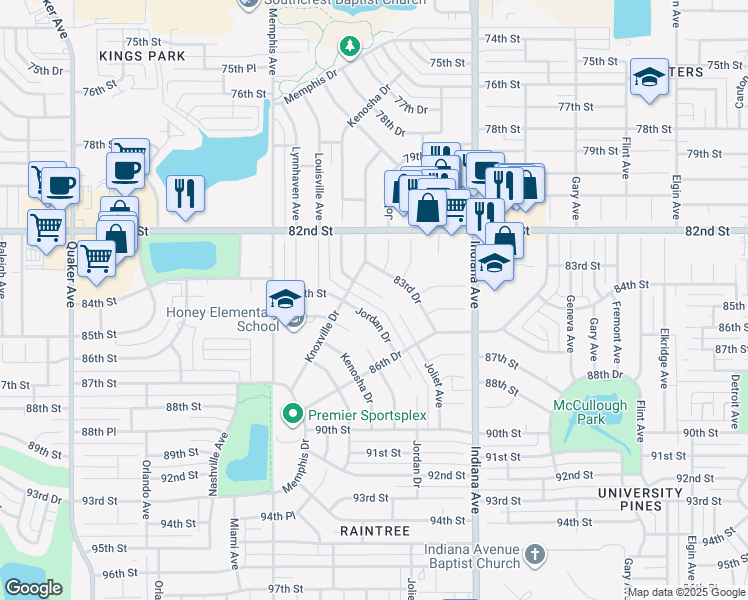 map of restaurants, bars, coffee shops, grocery stores, and more near 3507 84th Street in Lubbock