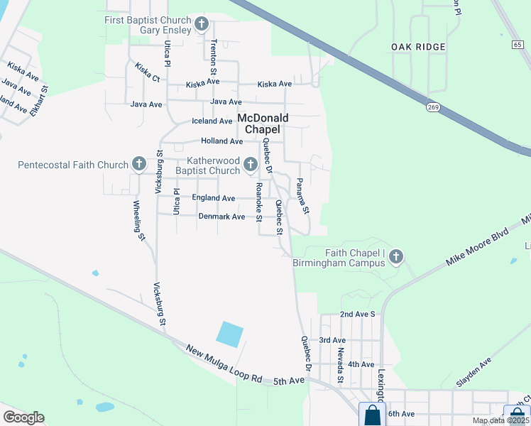 map of restaurants, bars, coffee shops, grocery stores, and more near 412 Roanoke Street in Birmingham
