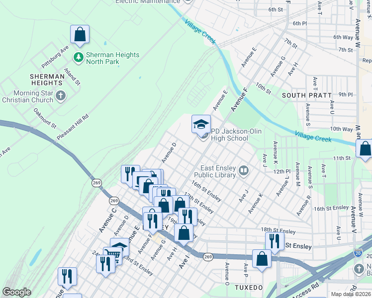 map of restaurants, bars, coffee shops, grocery stores, and more near 1401 Avenue East in Birmingham
