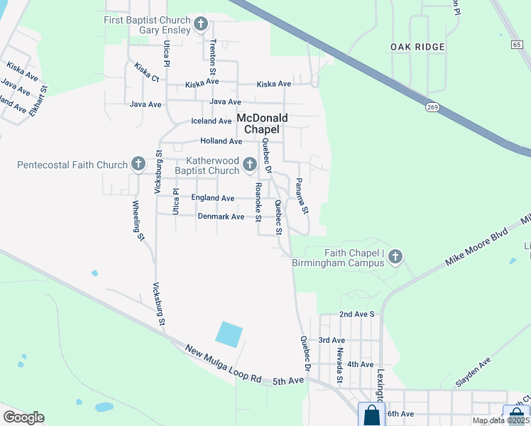 map of restaurants, bars, coffee shops, grocery stores, and more near 412 Roanoke Street in Birmingham