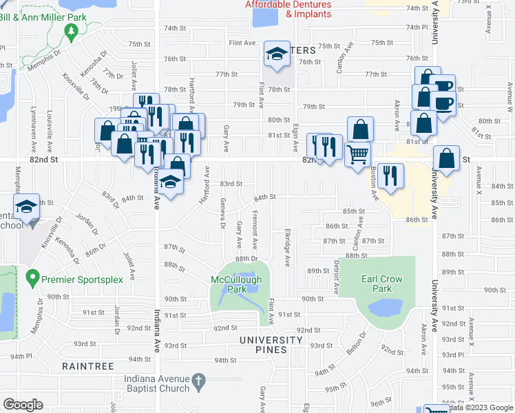map of restaurants, bars, coffee shops, grocery stores, and more near 8403 Fremont Avenue in Lubbock