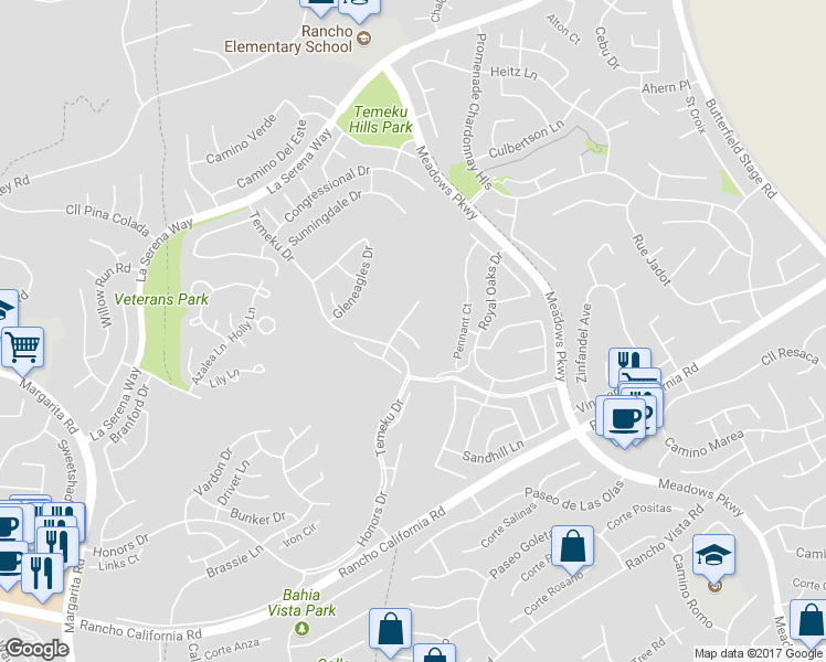 map of restaurants, bars, coffee shops, grocery stores, and more near 41584 Laurel Valley Circle in Temecula