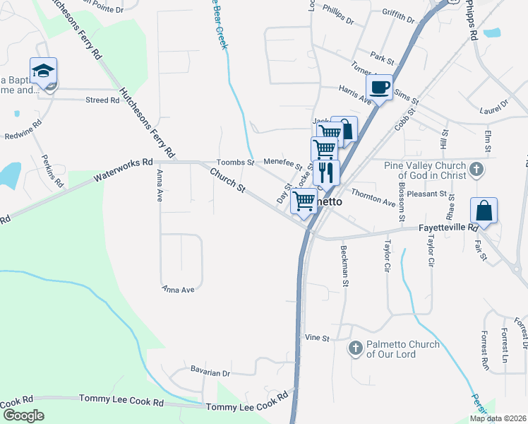 map of restaurants, bars, coffee shops, grocery stores, and more near 516 Church Street in Palmetto