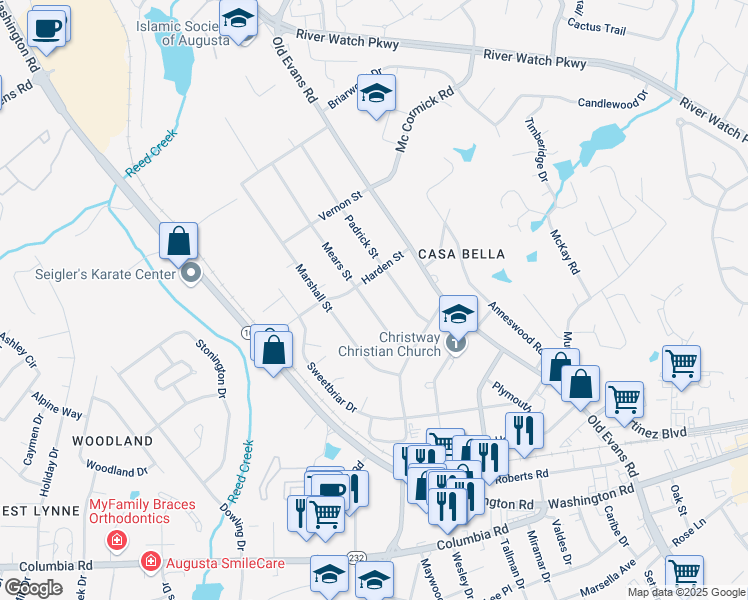 map of restaurants, bars, coffee shops, grocery stores, and more near 316 Mears Street in Martinez