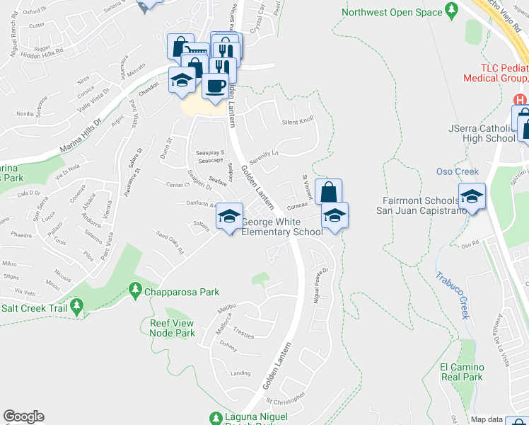 map of restaurants, bars, coffee shops, grocery stores, and more near 1 Key West in Laguna Niguel