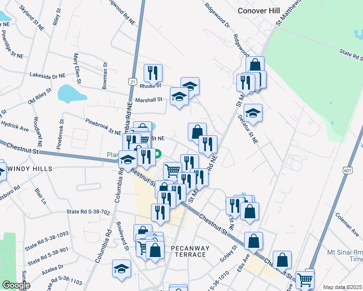 map of restaurants, bars, coffee shops, grocery stores, and more near 1415 Wingate Street Northeast in Orangeburg