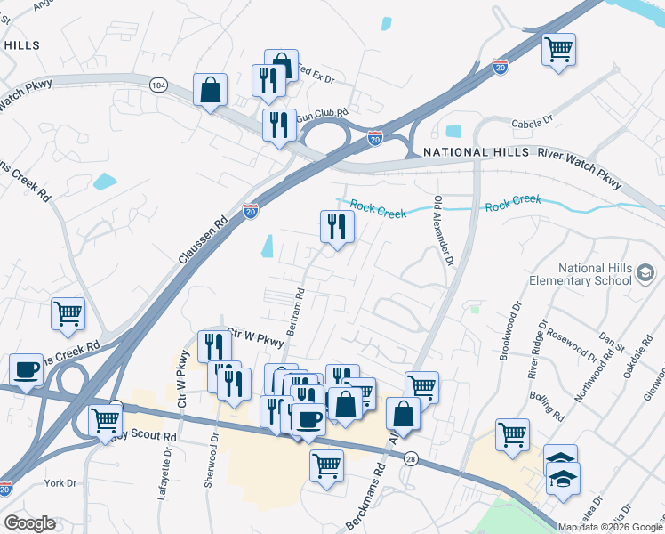map of restaurants, bars, coffee shops, grocery stores, and more near 2027 Helmsdale Lane in Augusta