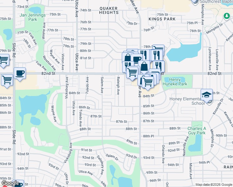 map of restaurants, bars, coffee shops, grocery stores, and more near 8242 Raleigh Avenue in Lubbock
