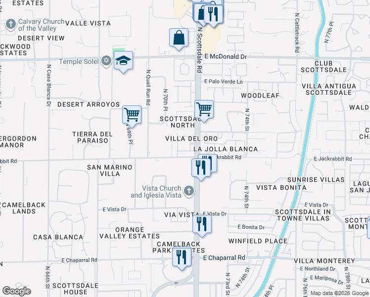 map of restaurants, bars, coffee shops, grocery stores, and more near 7120 East Arlington Road in Paradise Valley