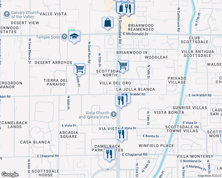 map of restaurants, bars, coffee shops, grocery stores, and more near 7120 East Arlington Road in Paradise Valley