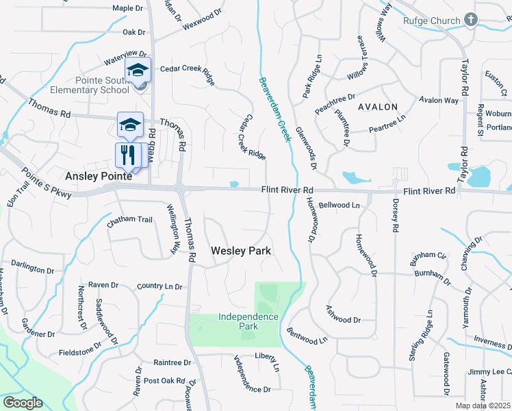 map of restaurants, bars, coffee shops, grocery stores, and more near 347 Wesley Park Drive in Jonesboro