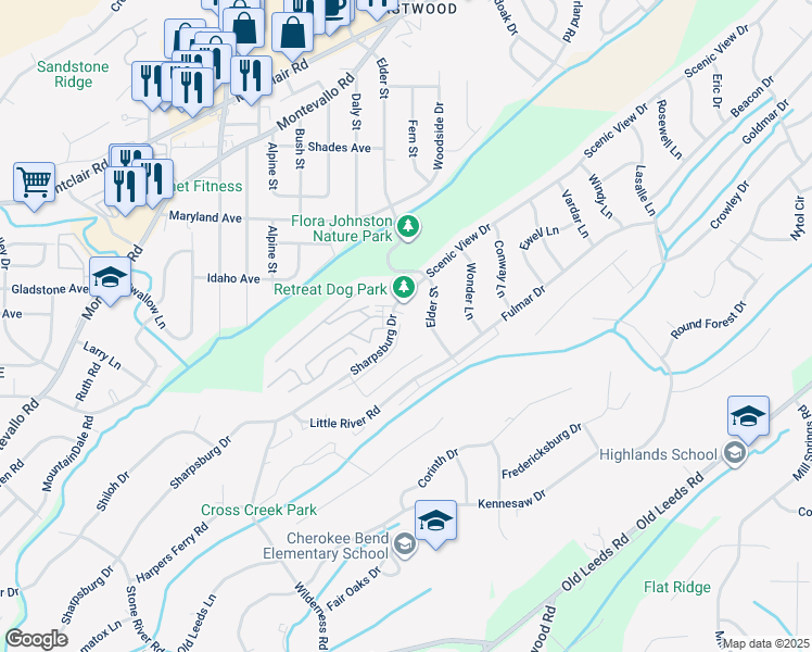 map of restaurants, bars, coffee shops, grocery stores, and more near 2060 Winnsboro Road in Birmingham