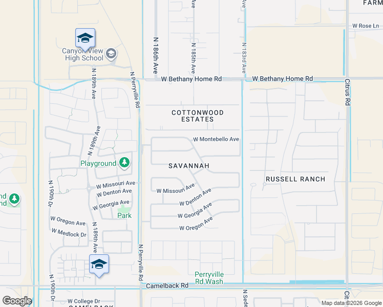 map of restaurants, bars, coffee shops, grocery stores, and more near 18350 West San Juan Avenue in Litchfield Park
