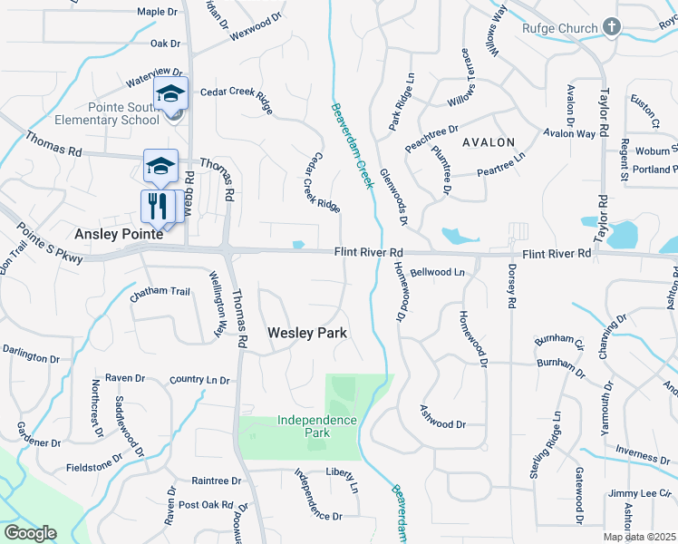 map of restaurants, bars, coffee shops, grocery stores, and more near 347 Wesley Park Drive in Jonesboro