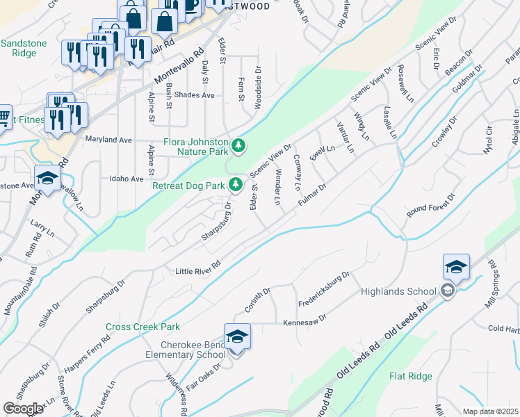 map of restaurants, bars, coffee shops, grocery stores, and more near 533 Elder Street in Irondale