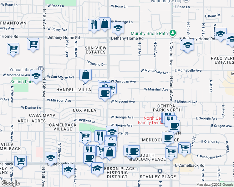 map of restaurants, bars, coffee shops, grocery stores, and more near 5548 North 5th Lane in Phoenix