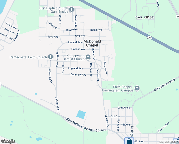 map of restaurants, bars, coffee shops, grocery stores, and more near 412 Roanoke Street in Birmingham