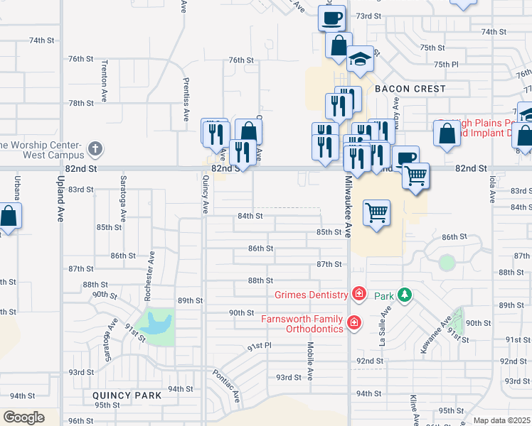 map of restaurants, bars, coffee shops, grocery stores, and more near 6712 84th Street in Lubbock
