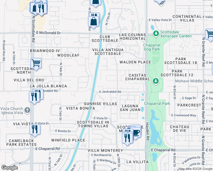 map of restaurants, bars, coffee shops, grocery stores, and more near 5519 North 77th Street in Scottsdale