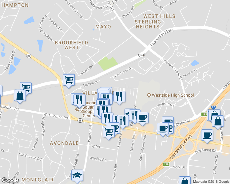 map of restaurants, bars, coffee shops, grocery stores, and more near 1005 Grayling Street in Augusta
