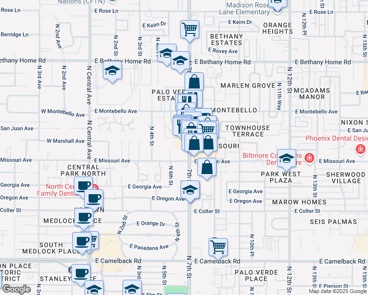 map of restaurants, bars, coffee shops, grocery stores, and more near 5533 North 7th Street in Phoenix
