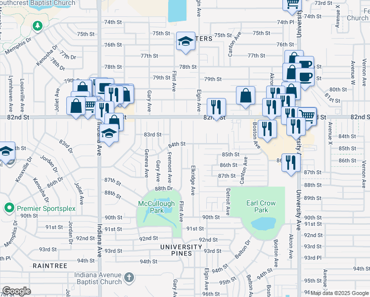 map of restaurants, bars, coffee shops, grocery stores, and more near 8404 Elkridge Avenue in Lubbock