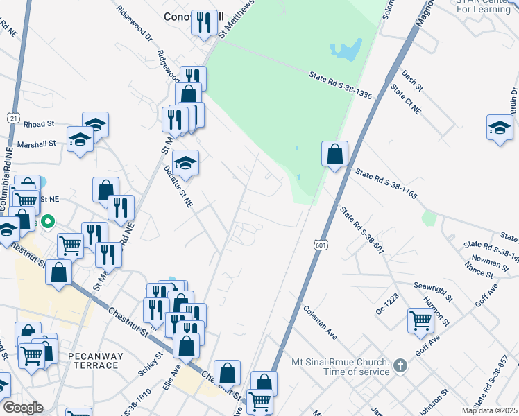 map of restaurants, bars, coffee shops, grocery stores, and more near 970 Redmon Street Northeast in Orangeburg