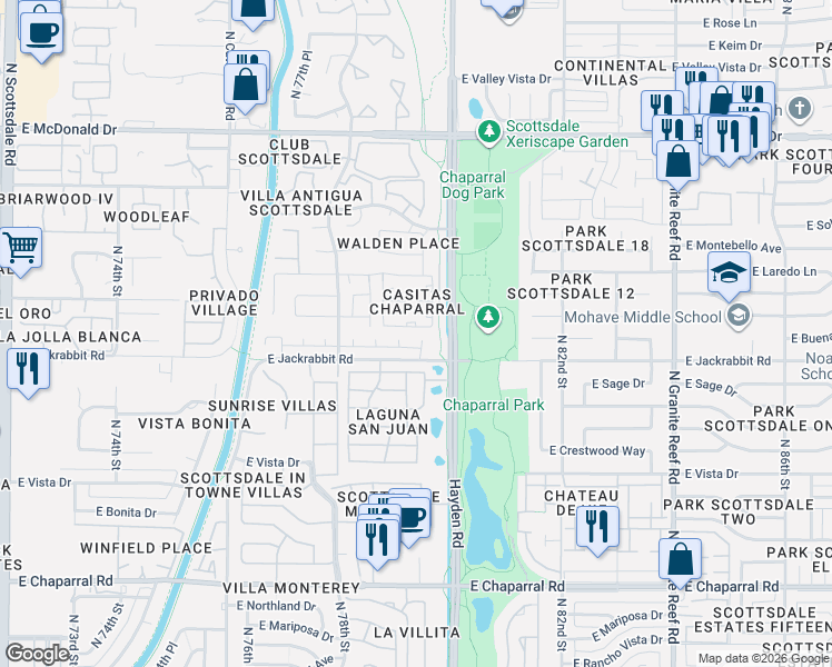 map of restaurants, bars, coffee shops, grocery stores, and more near 5519 North 79th Place in Scottsdale