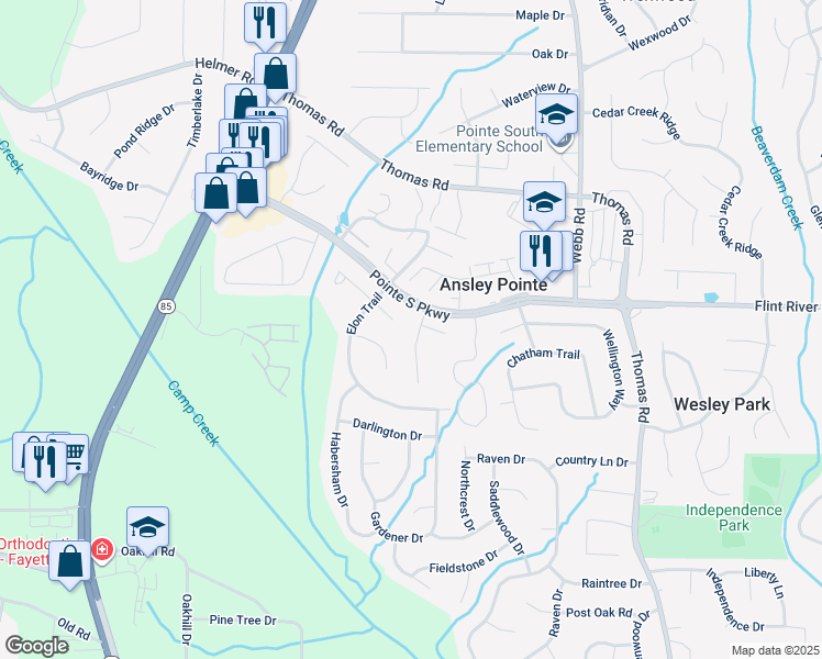 map of restaurants, bars, coffee shops, grocery stores, and more near 8737 Edenton Way in Jonesboro