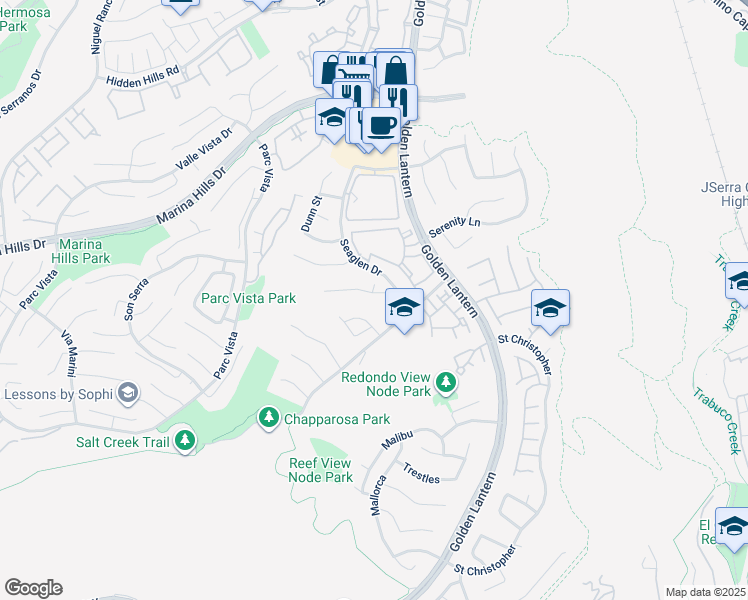 map of restaurants, bars, coffee shops, grocery stores, and more near 26 Danforth Avenue in Laguna Niguel