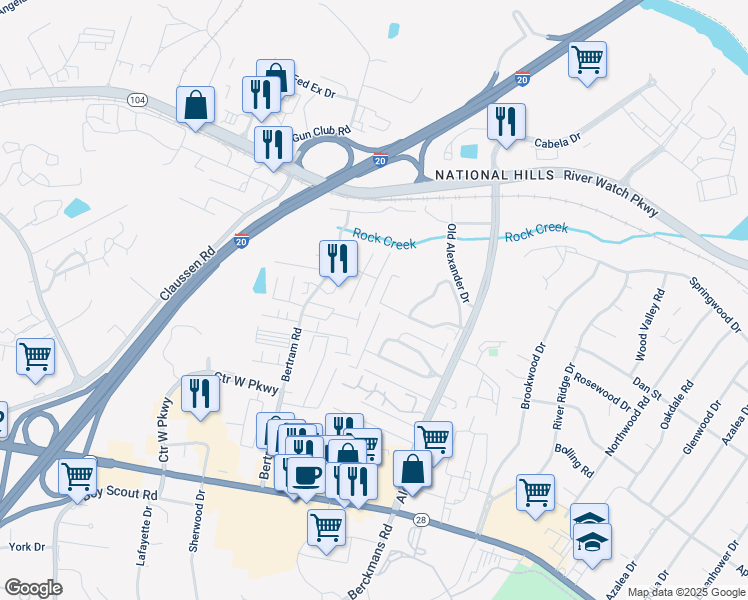 map of restaurants, bars, coffee shops, grocery stores, and more near 2018 Destin Lane in Augusta