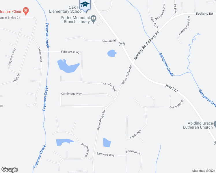 map of restaurants, bars, coffee shops, grocery stores, and more near 55 The Falls Boulevard in Covington