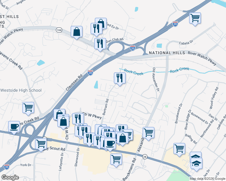 map of restaurants, bars, coffee shops, grocery stores, and more near 2001 Hopetown Drive in Augusta