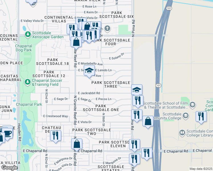 map of restaurants, bars, coffee shops, grocery stores, and more near 8608 E Buena Terra Way in Scottsdale