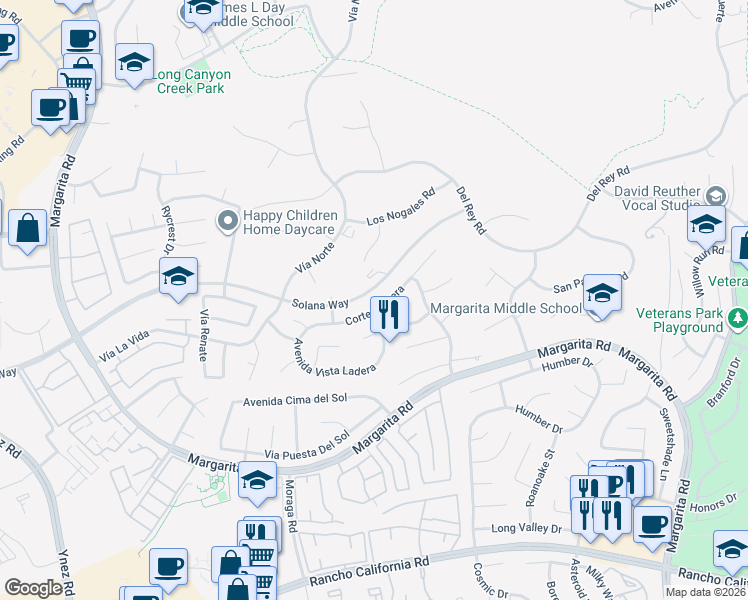 map of restaurants, bars, coffee shops, grocery stores, and more near 30006 Corte Cantera in Temecula