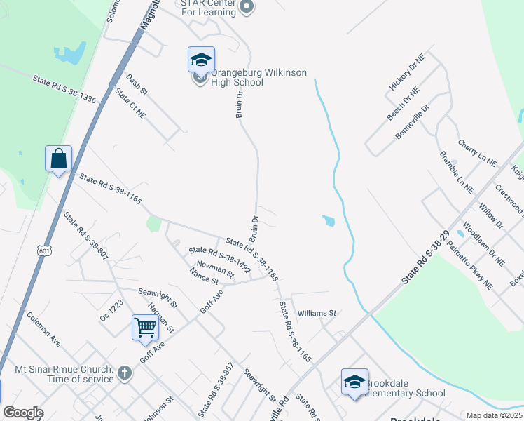 map of restaurants, bars, coffee shops, grocery stores, and more near 100 Helping Hands Drive in Orangeburg