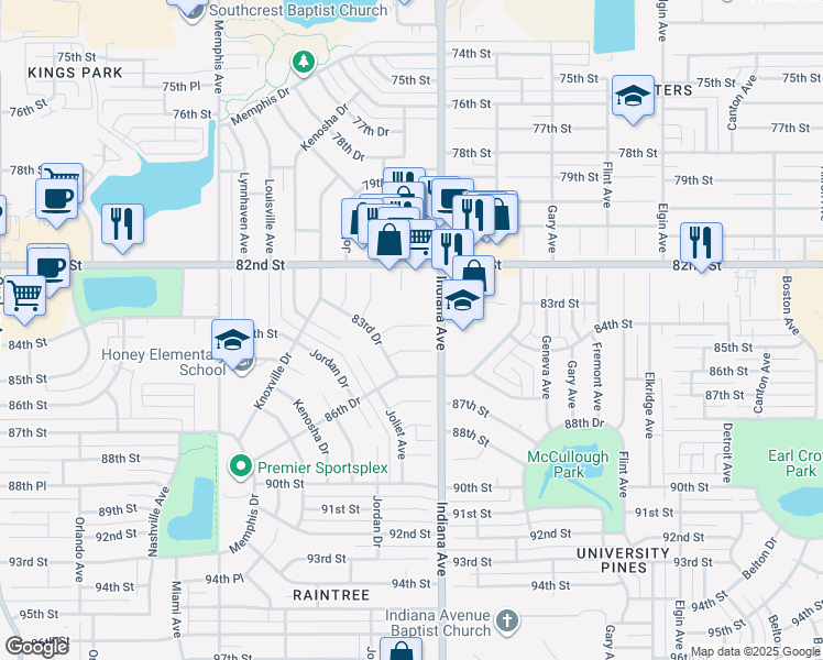 map of restaurants, bars, coffee shops, grocery stores, and more near 3411 84th Street in Lubbock