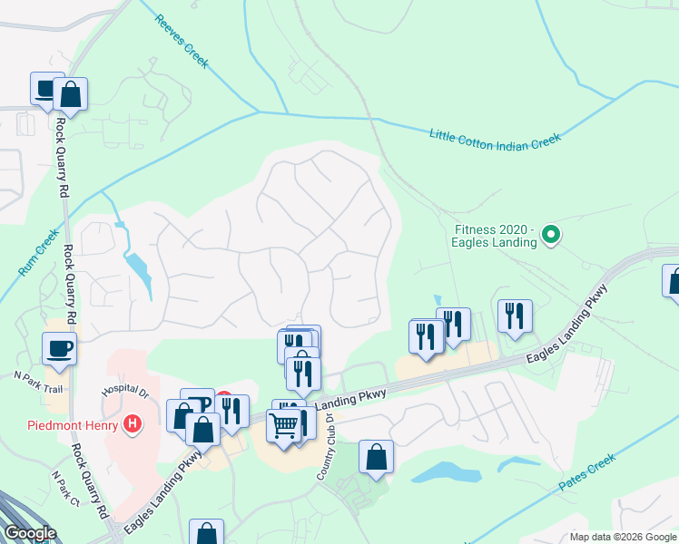 map of restaurants, bars, coffee shops, grocery stores, and more near 702 Deerwood Drive in Stockbridge